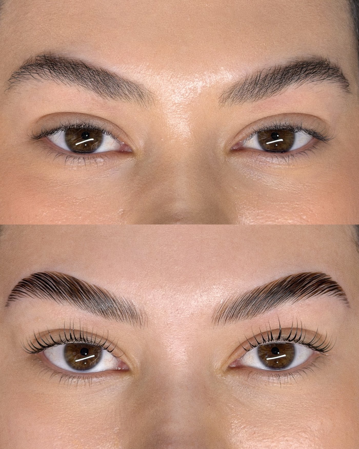 Antes e depois de Brow Lamination com Lash Lifting