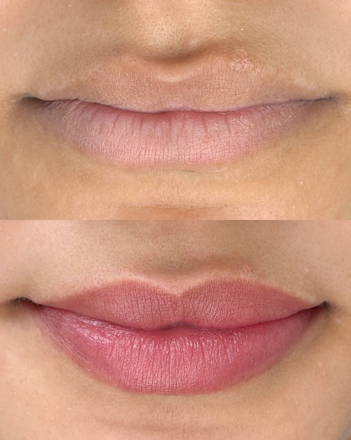 Antes e depois de micropigmentação labial
